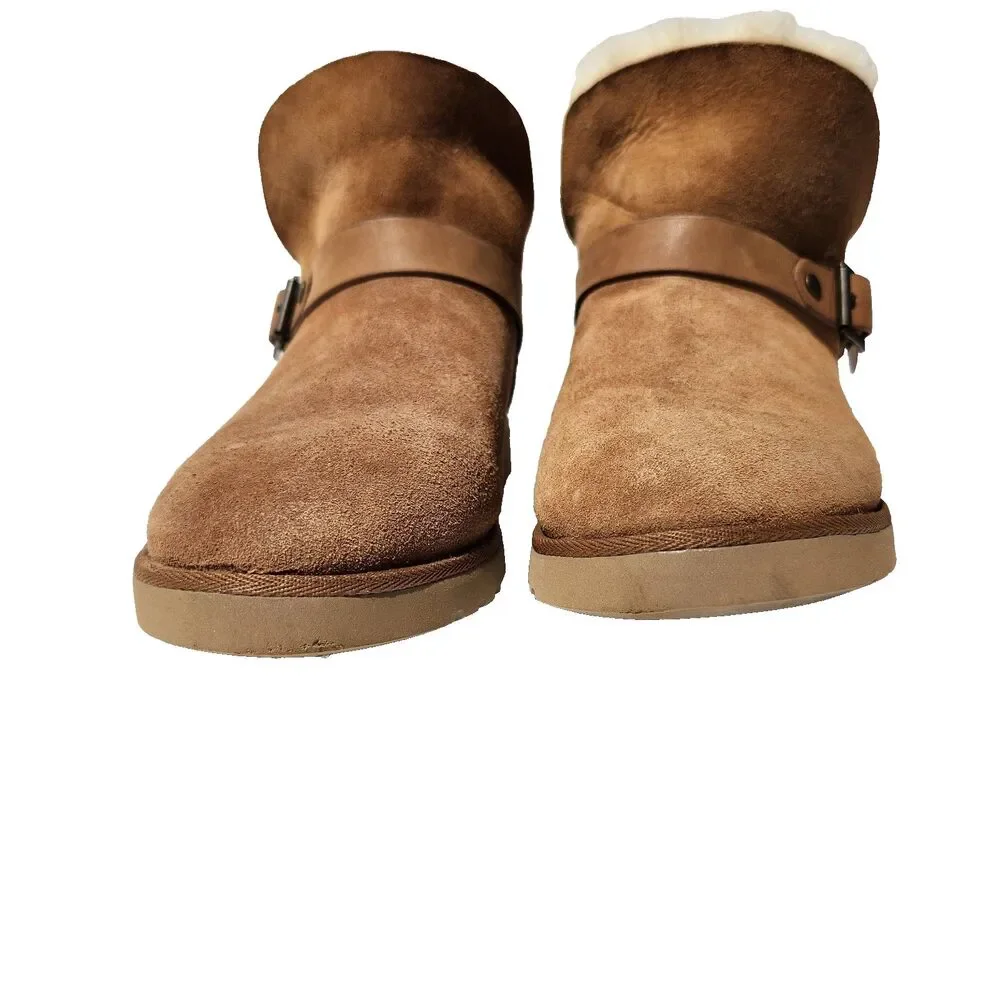 Ugg Romely Short Buckle Ankle Boots Womens Size 9 Chestnut Brown Suede Fashion